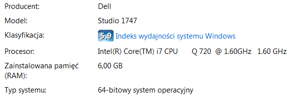 Specyfikacja mojego komputera: Windows 7